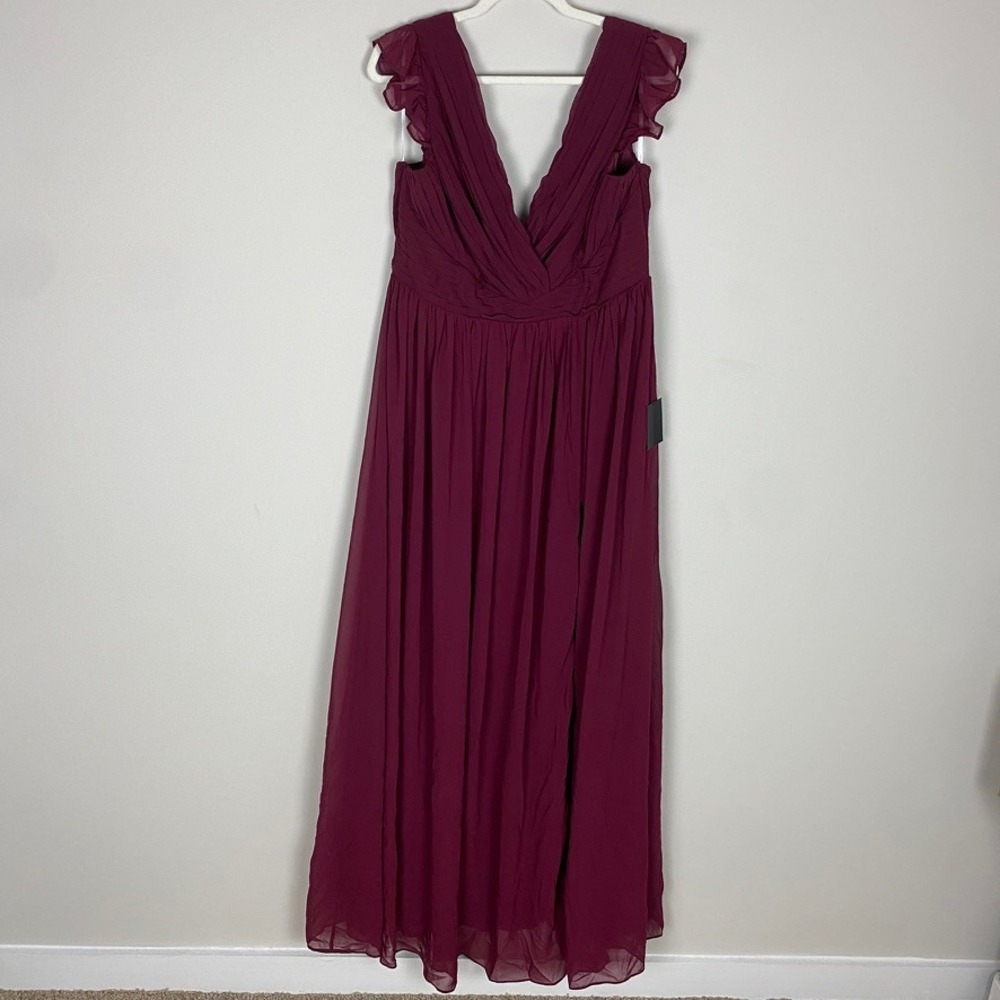 Lulus Gorgeous Goal Burgundy Pleated Backless Surplice Maxi Dress XL Gown Formal